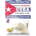 Concentración contra el bloqueo de EEUU apoyará este sábado 11 de marzo en Xixón la campaña “Toneladas de leche en polvo para Cuba”